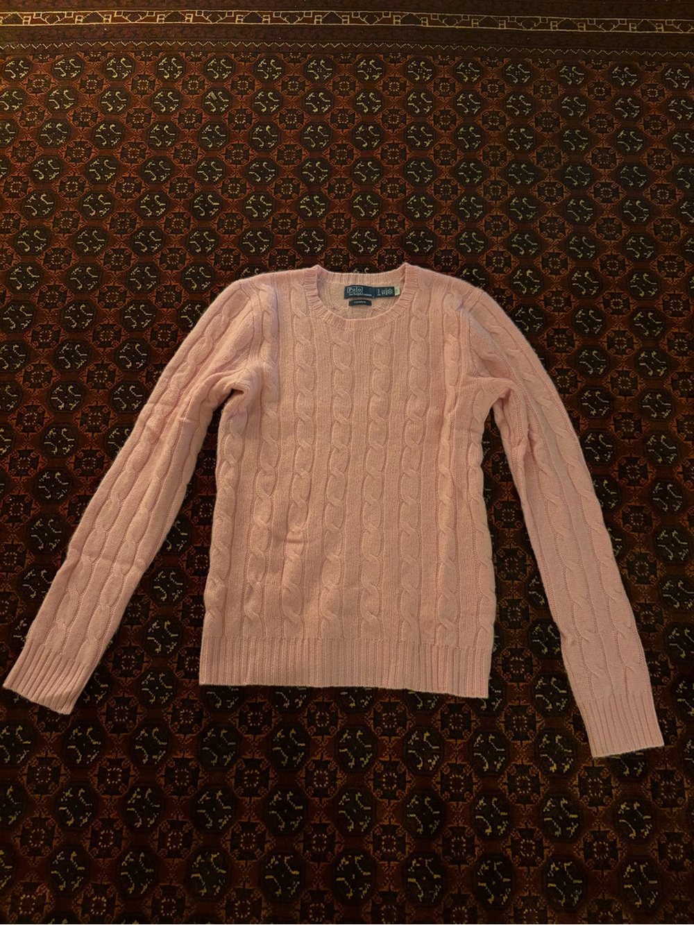 Polo by Ralph Lauren Light Pink Cable-Knit cashmere Crewneck Sweater